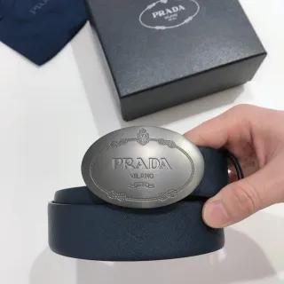 Prada Oval Buckle Navy Leather Belt