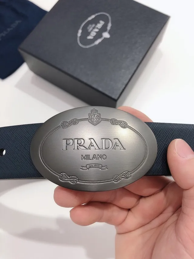 Prada Oval Buckle Navy Leather Belt 5