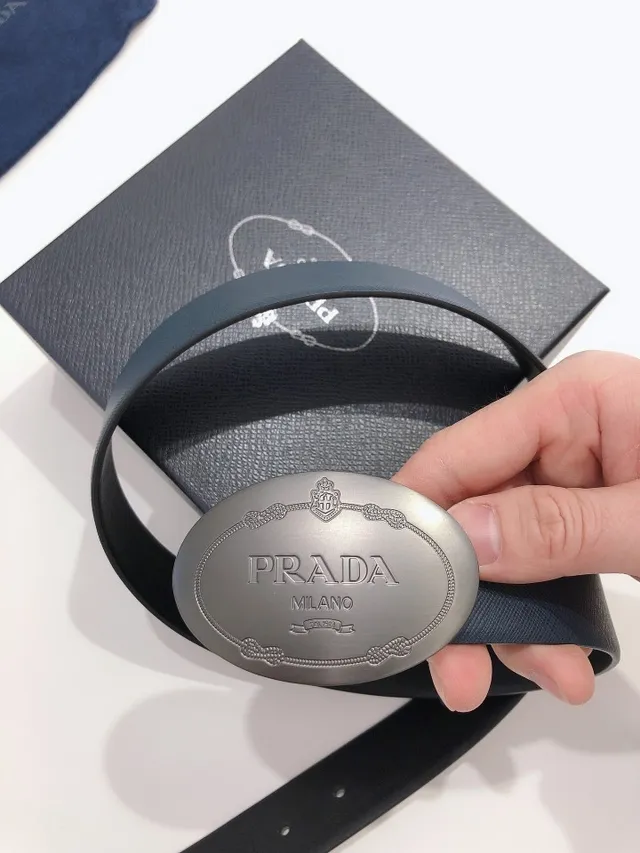 Prada Oval Buckle Navy Leather Belt 6