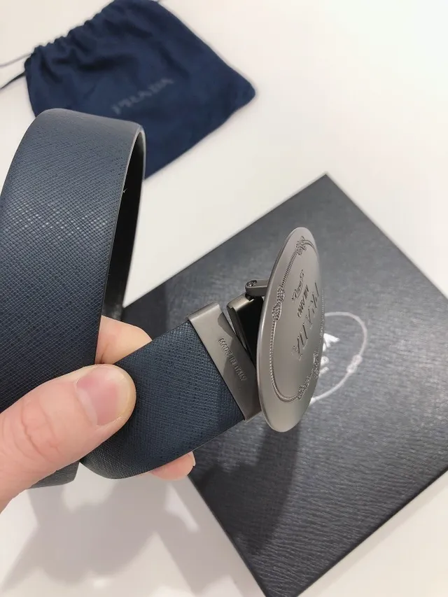 Prada Oval Buckle Navy Leather Belt 7