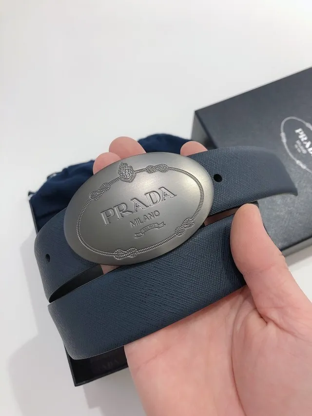 Prada Oval Buckle Navy Leather Belt 9
