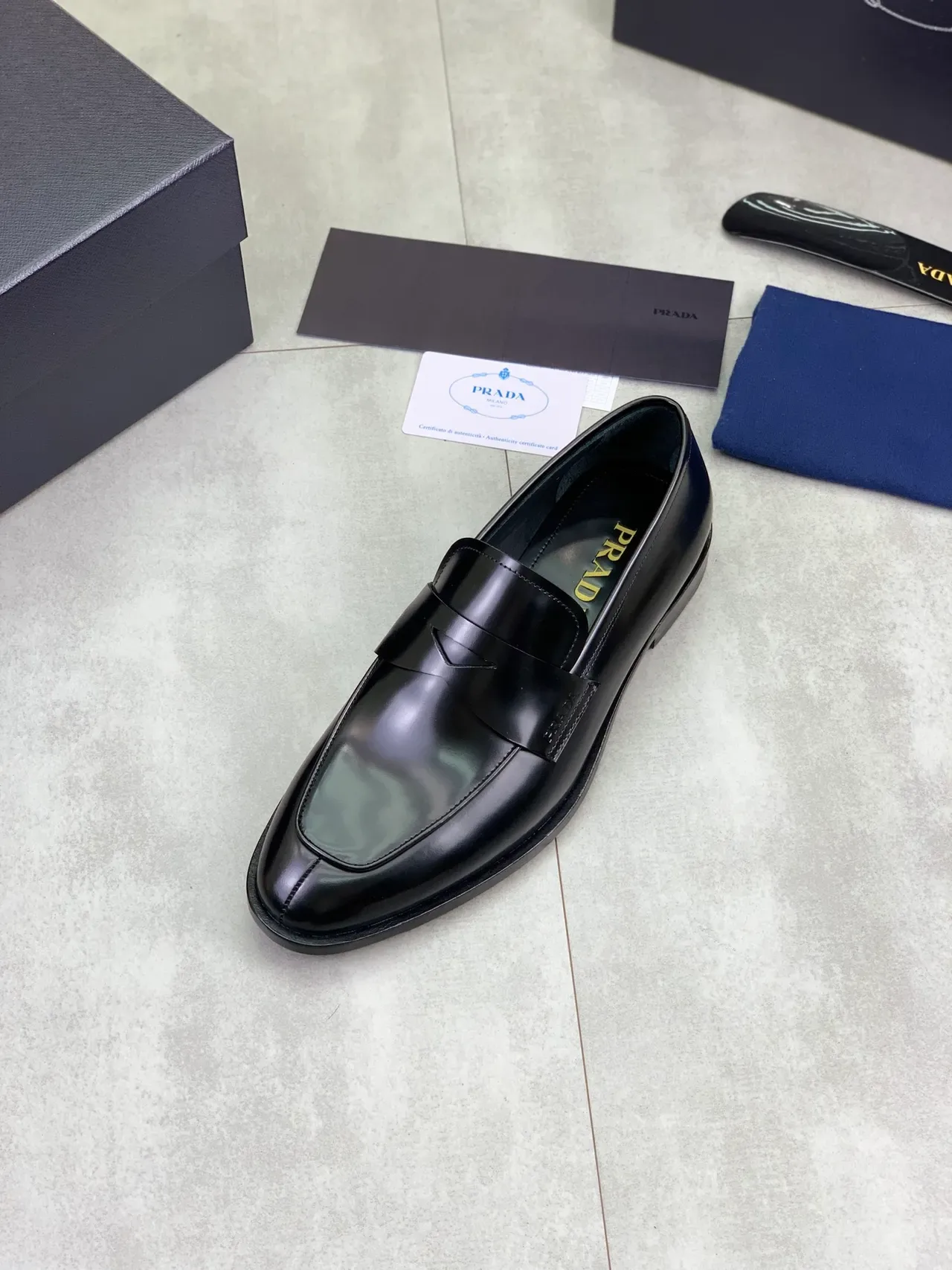 Prada Penny Loafer Black Polished Leather Loafers 4