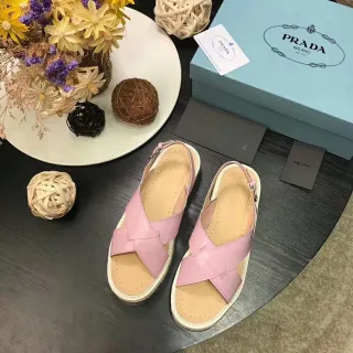 Prada Pink Crisscross Strap Espadrille Casual Sandals