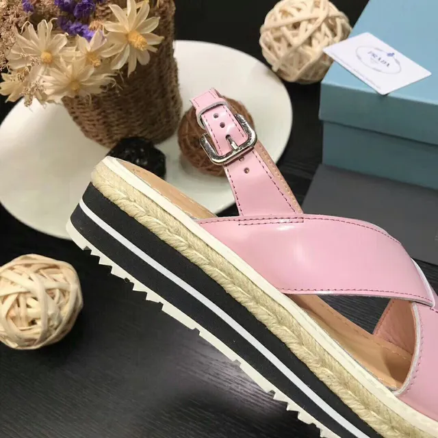 Prada गुलाबी क्रिसक्रॉस स्ट्रैप एस्पाड्रिल केजुअल सैंडल 3