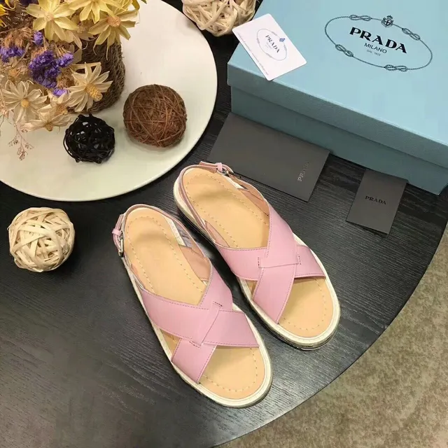 Prada गुलाबी क्रिसक्रॉस स्ट्रैप एस्पाड्रिल केजुअल सैंडल 5