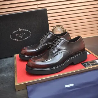 Prada Polished Brown Cap-Toe Oxford Shoes