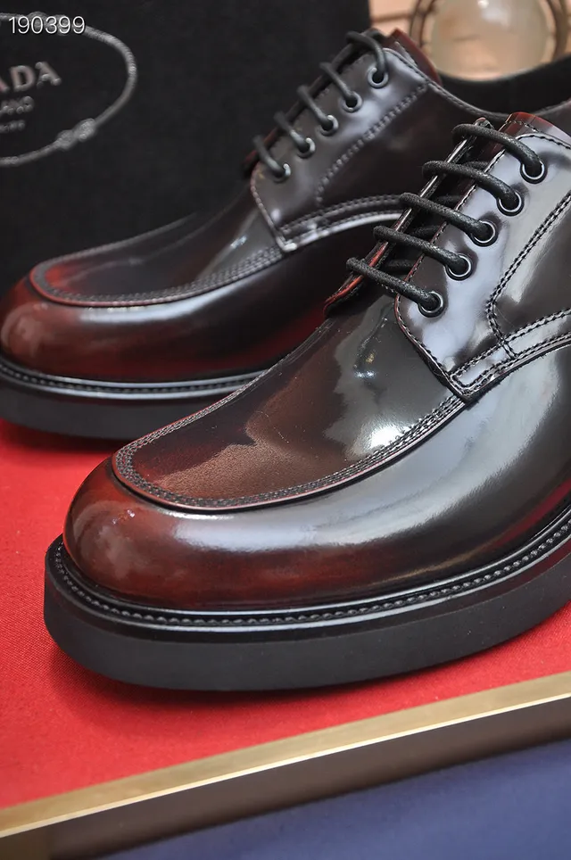 Prada Polished Brown Cap-Toe Oxford Shoes 3