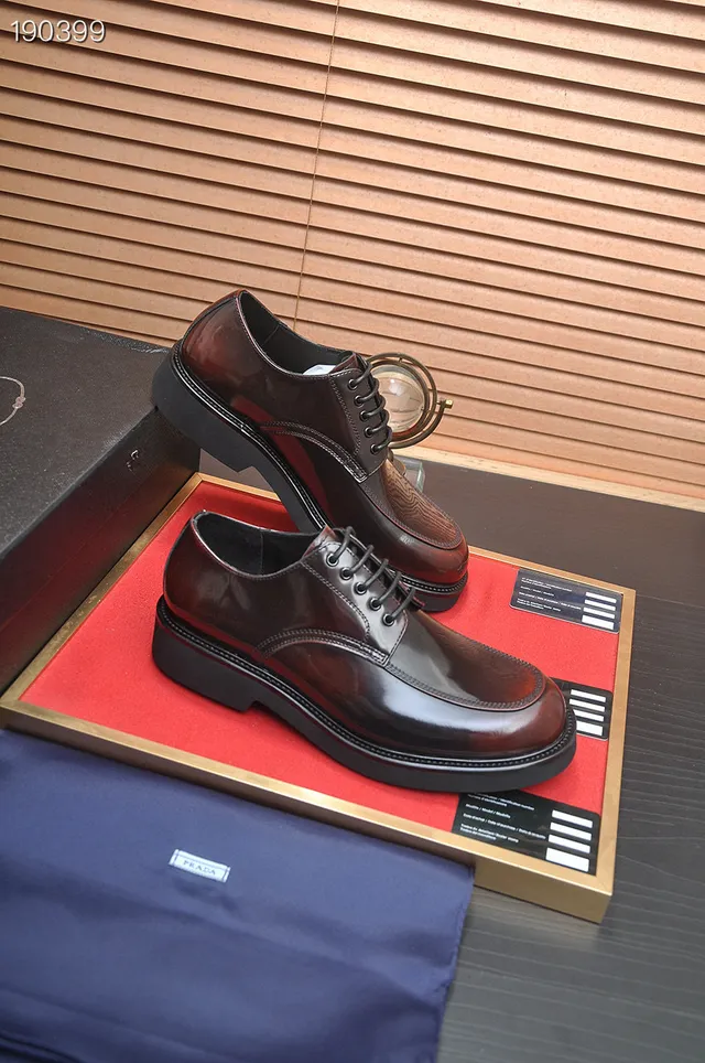 Prada Polished Brown Cap-Toe Oxford Shoes 5