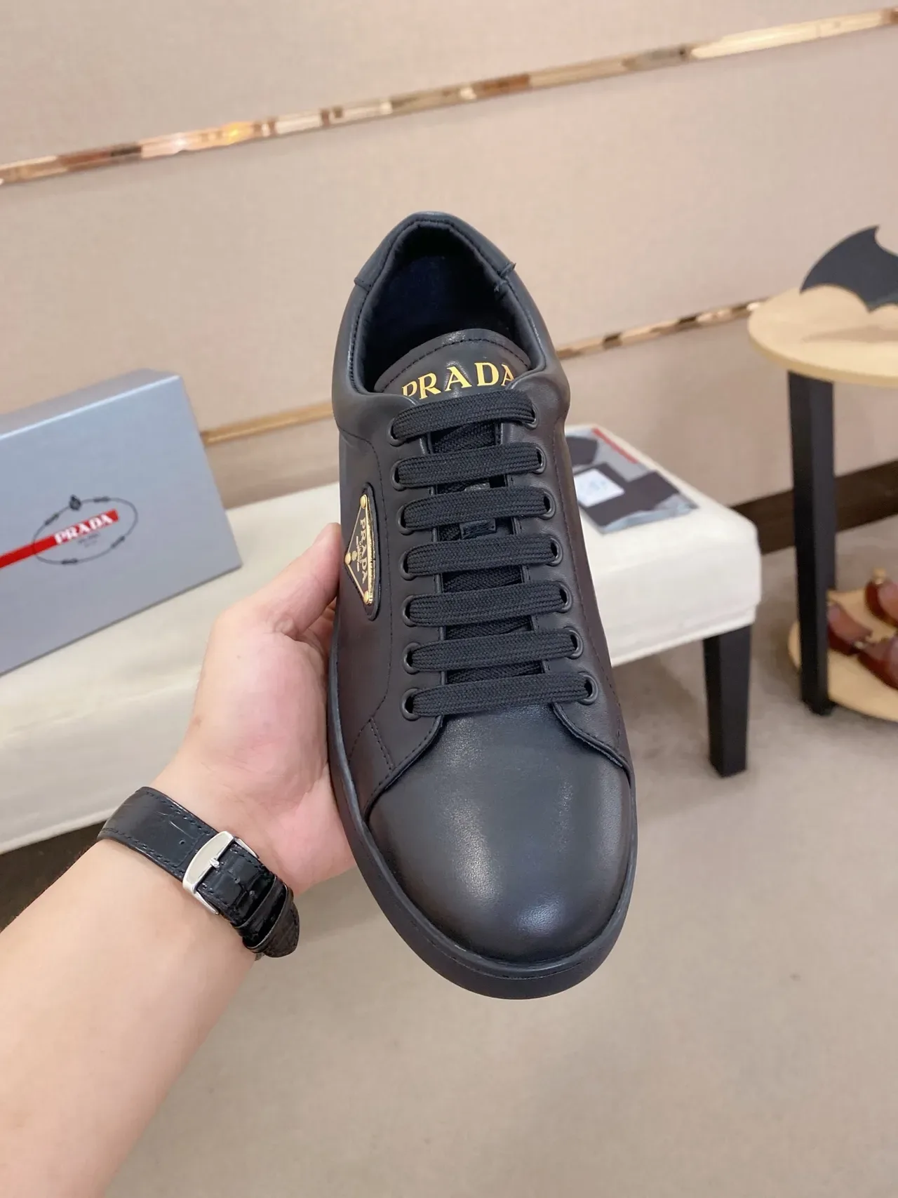 Prada Re-Edition 2005 Black Leather Lifestyle Sneakers 6