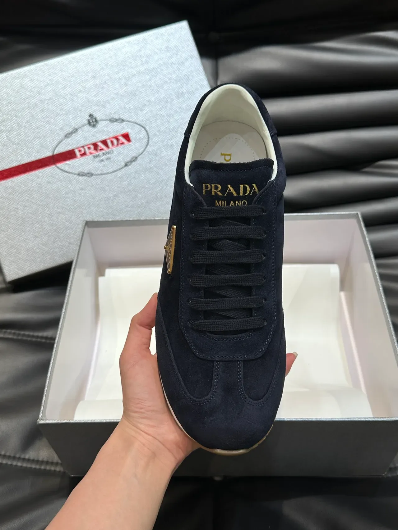 Prada Re-Edition Navy Suede Retro Runner Lifestyle Sneakers 4
