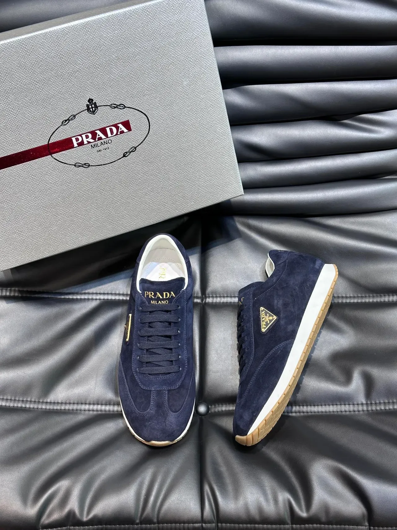 Prada Re-Edition Navy Suede Retro Runner Lifestyle Sneakers 5