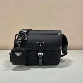 Prada Re-Nylon Black Matte Triangular Logo Plaque Messenger Bag