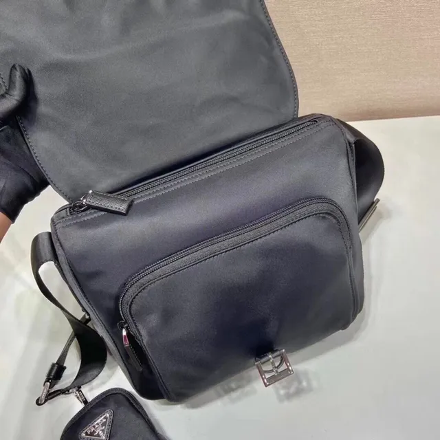 Prada Re-Nylon Black Matte Triangular Logo Plaque Messenger Bag 4
