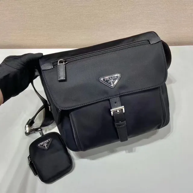 Prada Re-Nylon Black Matte Triangular Logo Plaque Messenger Bag 5
