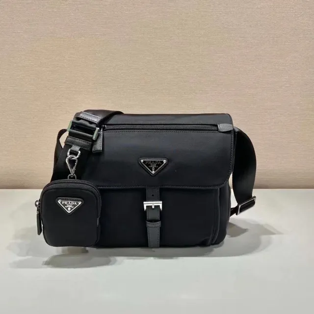 Prada Re-Nylon Black Matte Triangular Logo Plaque Messenger Bag 6