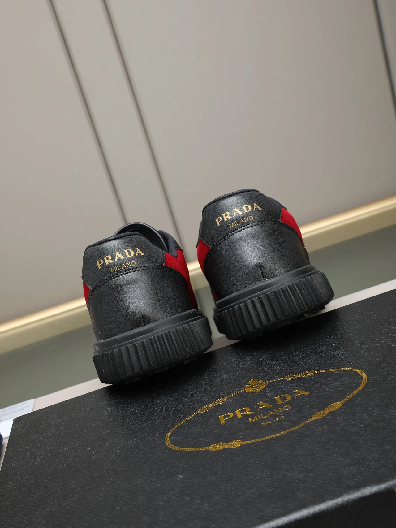 Prada Red and Black Suede Leather Panelled Lifestyle Sneaker 3