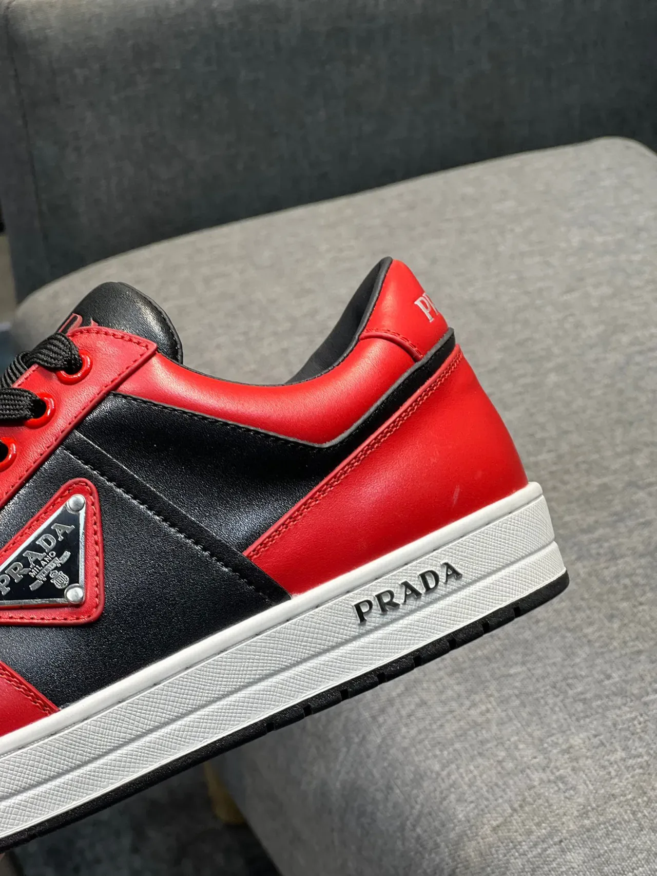 Prada Red Black Color-Blocked Leather Triangular Logo Plaque Lifestyle Sneakers 8