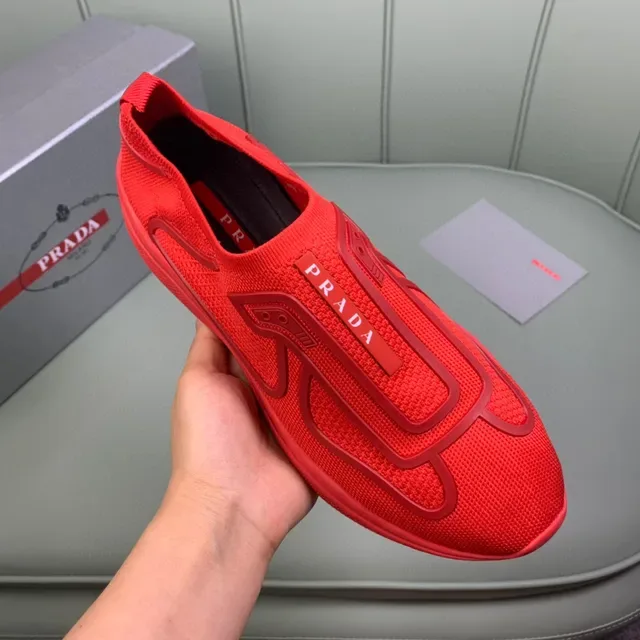 Prada लाल बোনা মেশ উপর স্লিপ-অন নির্মাণ লাইফস্টাইল স্নিকার্স 3