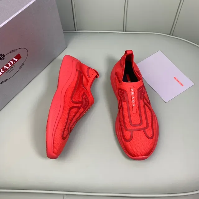 Prada लाल बোনা মেশ উপর স্লিপ-অন নির্মাণ লাইফস্টাইল স্নিকার্স 5