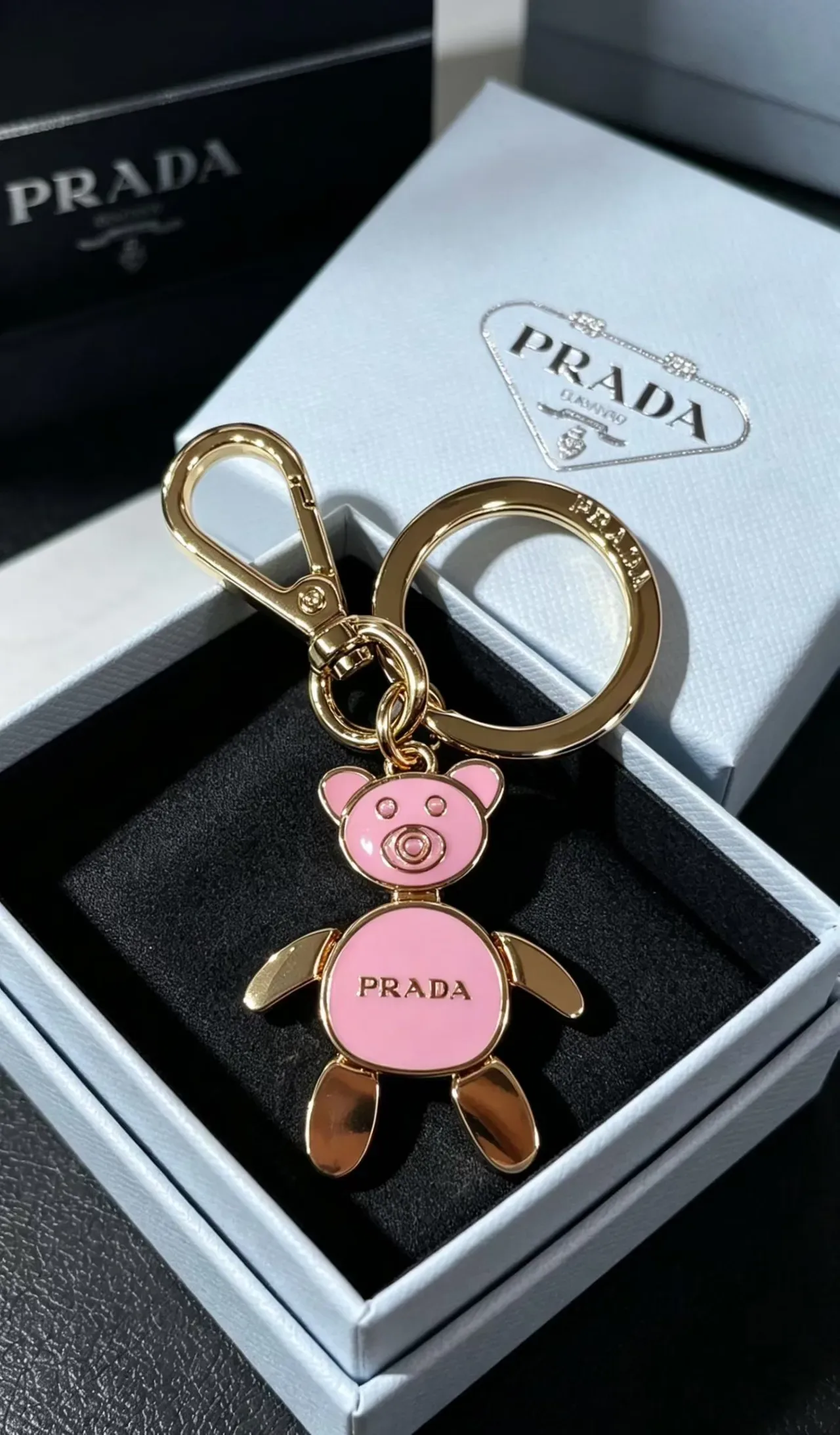 Prada Teddy Bear Black Gold Enamel Silhouette Metal Bracelet 2