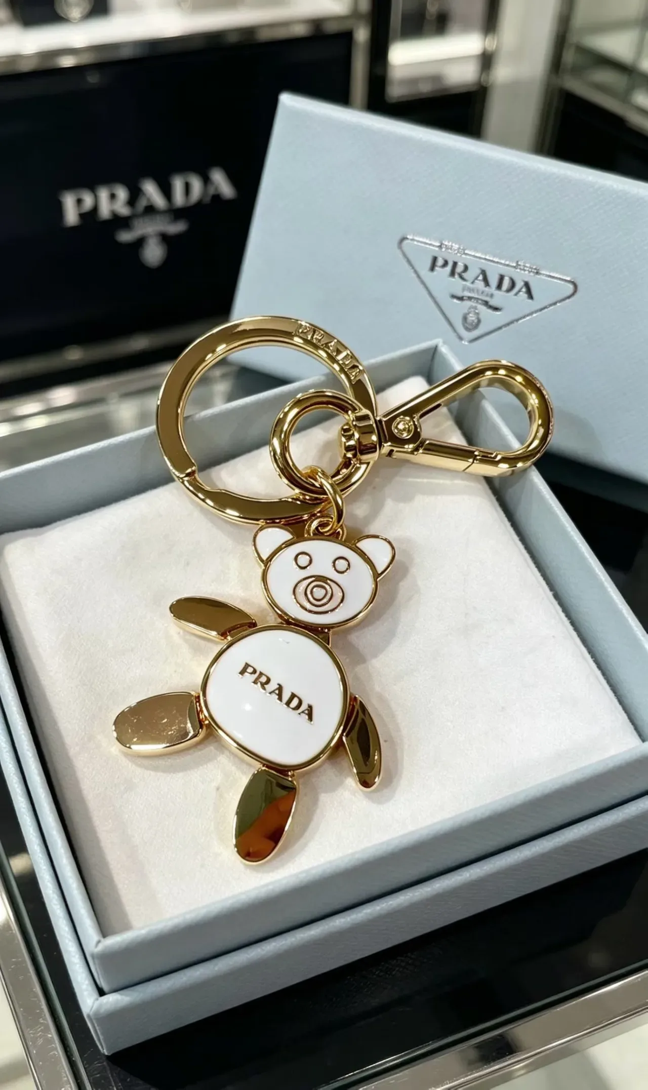 Prada Teddy Bear Black Gold Enamel Silhouette Metal Bracelet 5