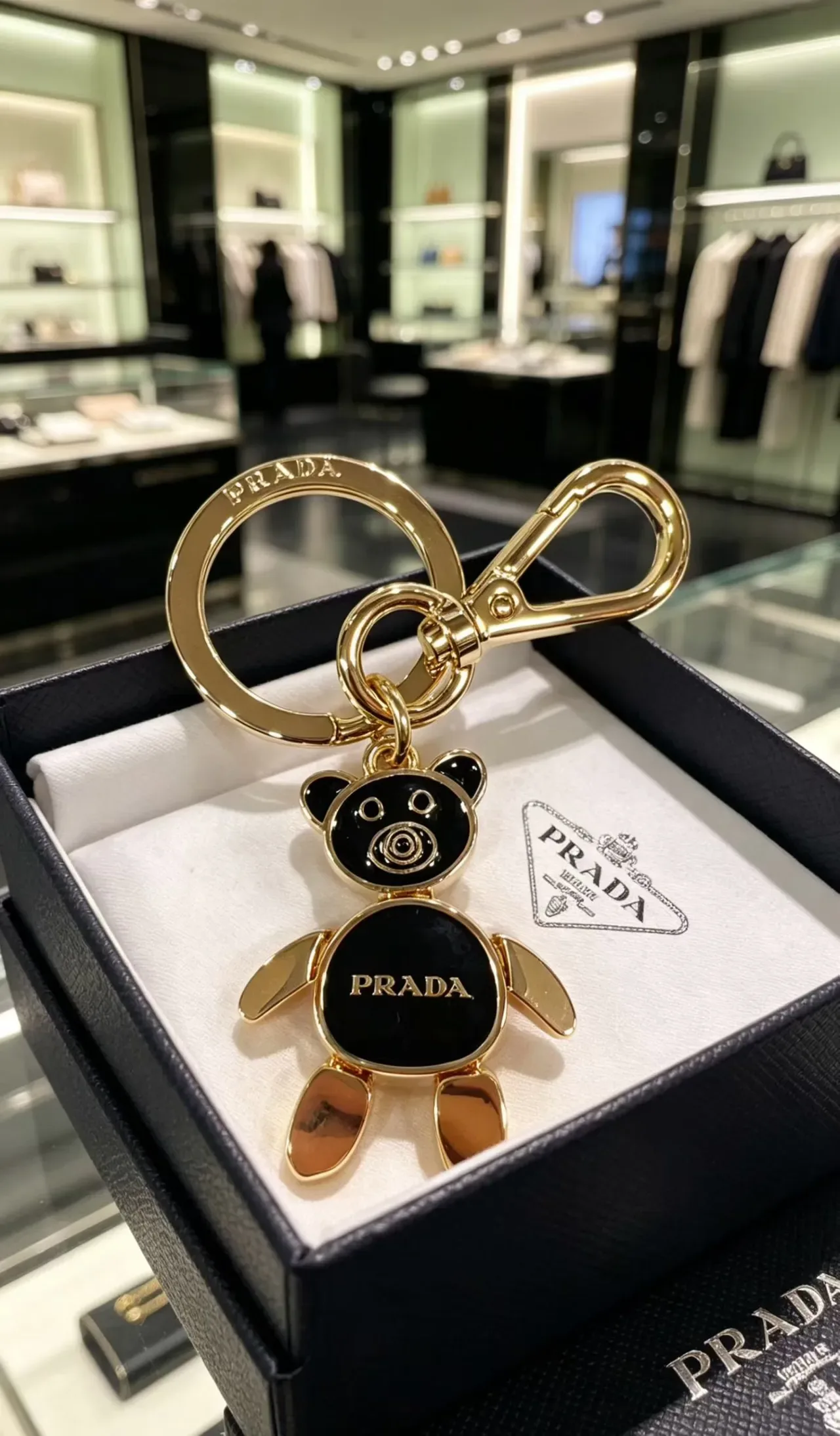 Prada Teddy Bear Black Gold Enamel Silhouette Metal Bracelet 8