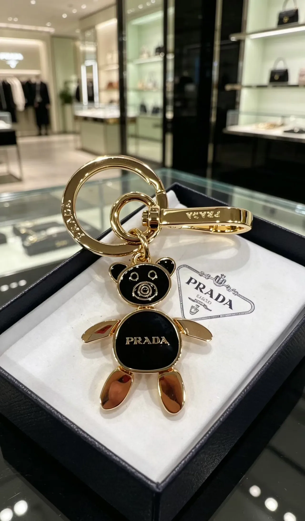 Prada Teddy Bear Black Gold Enamel Silhouette Metal Bracelet 9