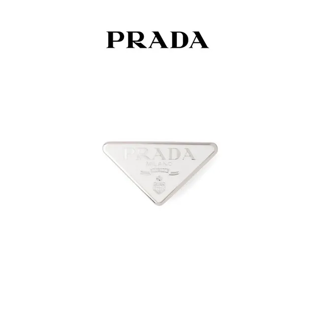 Prada Triangle Brooch Black Enamel Silver-Tone Metal Brooch 2