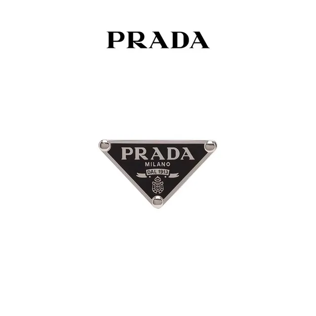 Prada Triangle Brooch Black Enamel Silver-Tone Metal Brooch 3