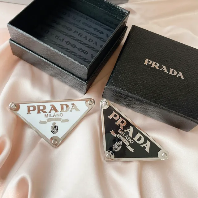 Prada Triangle Brooch Black Enamel Silver-Tone Metal Brooch 7