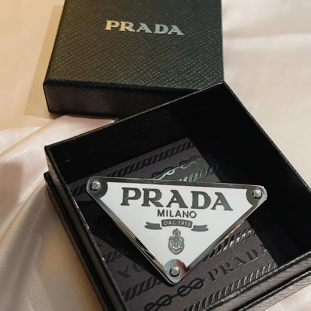 Prada Triangle Brooch Black Enamel Silver-Tone Metal Brooch 9