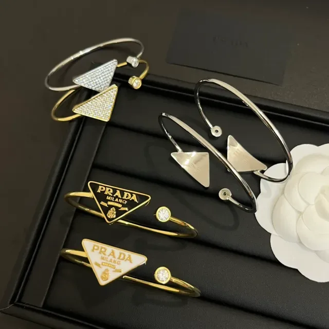 Prada Triangle Logo Bracelet Silver Gold Triangular Charm Pavé Crystal Bracelet 2