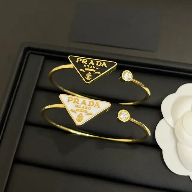Prada Triangle Logo Bracelet Silver Gold Triangular Charm Pavé Crystal Bracelet 4