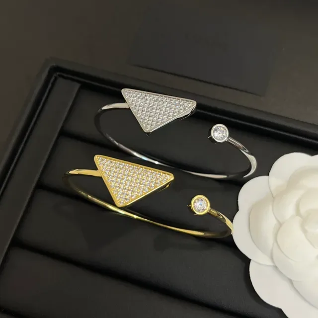 Prada Triangle Logo Bracelet Silver Gold Triangular Charm Pavé Crystal Bracelet 5