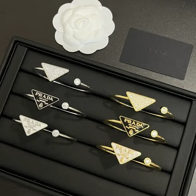 Prada Triangle Logo Bracelet Silver Gold Triangular Charm Pavé Crystal Bracelet 6