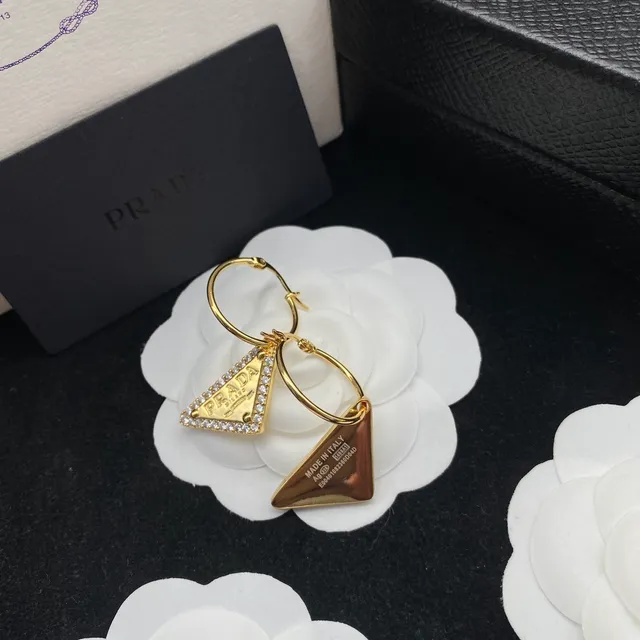 Prada Triangle Pavé Crystal Gold-Tone Hoop Earrings 3
