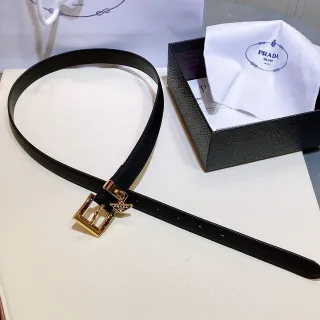 Prada Triangular Logo Buckle Belt Black Gold Saffiano-Textured Rectangular Leather Belt