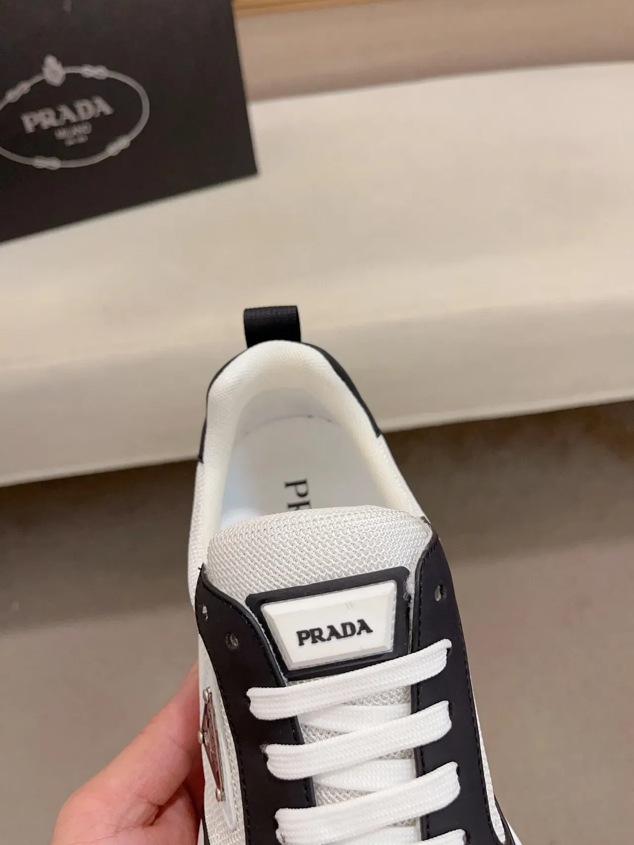 Prada White Black Mesh And Synthetic Panel Construction Monochrome Lifestyle Sneakers 6