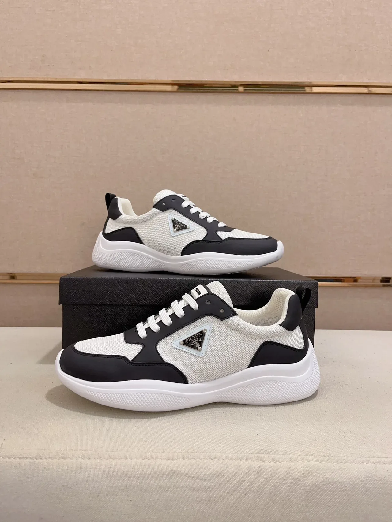 Prada White Black Mesh And Synthetic Panel Construction Monochrome Lifestyle Sneakers 7