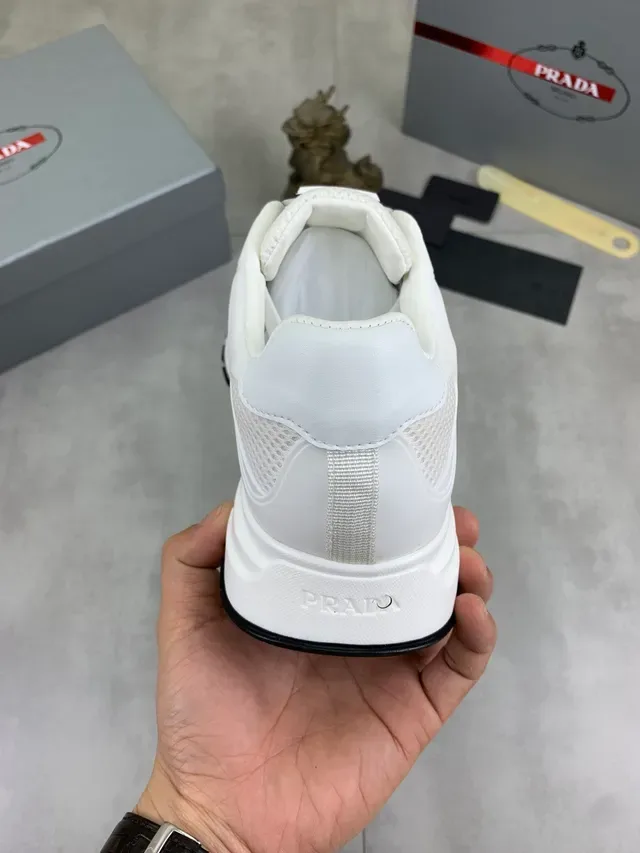 Prada White Black Mesh And Synthetic Upper Rubber Outsole Lifestyle Sneakers 3