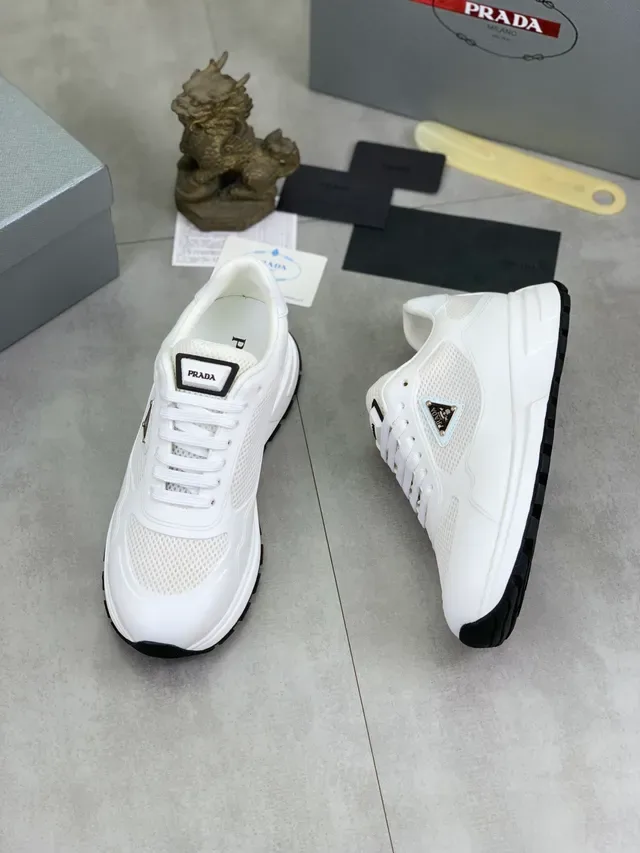 Prada White Black Mesh And Synthetic Upper Rubber Outsole Lifestyle Sneakers 5