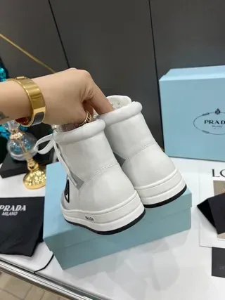 Prada White Gray High-Top Panelled Leather Lifestyle Sneakers 3