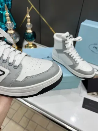 Prada White Gray High-Top Panelled Leather Lifestyle Sneakers 6