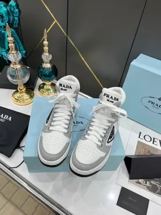Prada White Gray High-Top Panelled Leather Lifestyle Sneakers 7