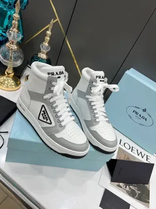 Prada White Gray High-Top Panelled Leather Lifestyle Sneakers 8