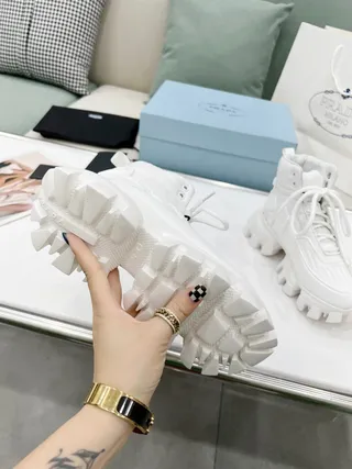 Prada White High-Top Padded Collar Chunky Sneakers 2