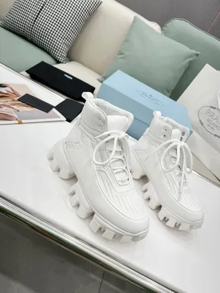 Prada White High-Top Padded Collar Chunky Sneakers 3