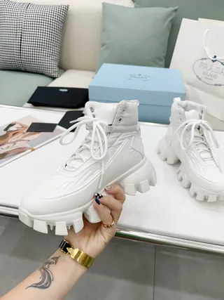 Prada White High-Top Padded Collar Chunky Sneakers 7