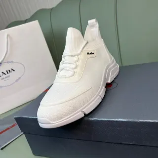 Prada Sneakers Lifestyle Blanches en Maille avec Upper Sock-Fit Sculpté Semelle Chunky