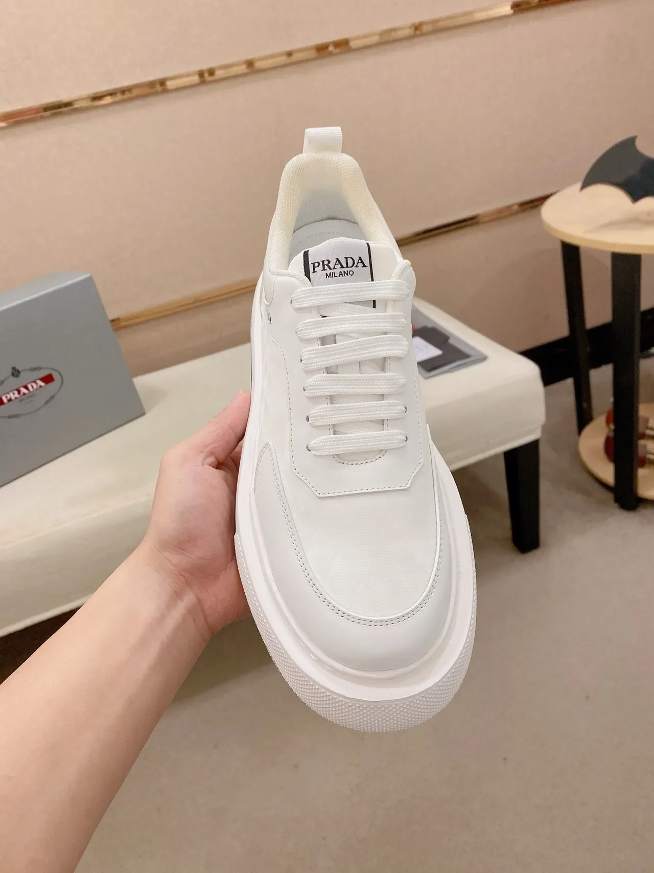 Prada White Leather Quilted Platform Lifestyle Sneakers 5